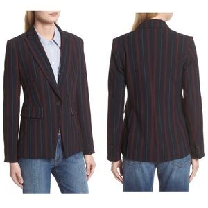 $598 Veronica Beard Carter Cutaway Navy/Red Striped Dickey Jacket Blazer size 2